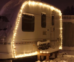 house car decorated with Christmas lights Stock Photo