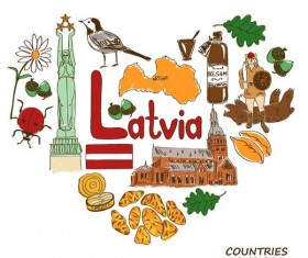 latvia country elements with heart shape vector