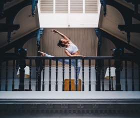 leg pressing girl Stock Photo