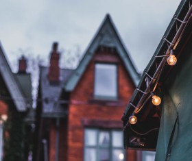lightbulbs decorated on classical house Stock Photo
