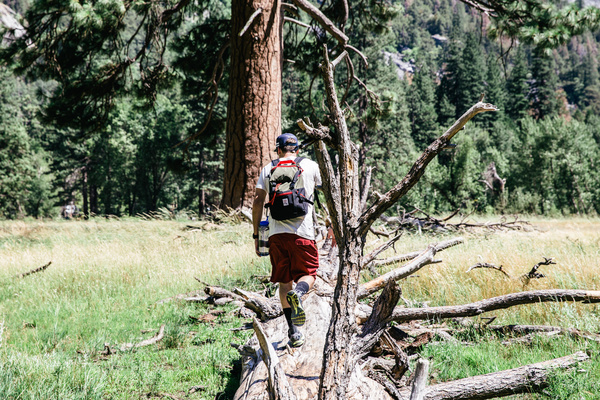 man exploring wild nature Stock Photo