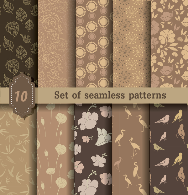 nature style seamless patterns vector