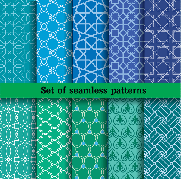 set colorful seamless patterns vector material 01