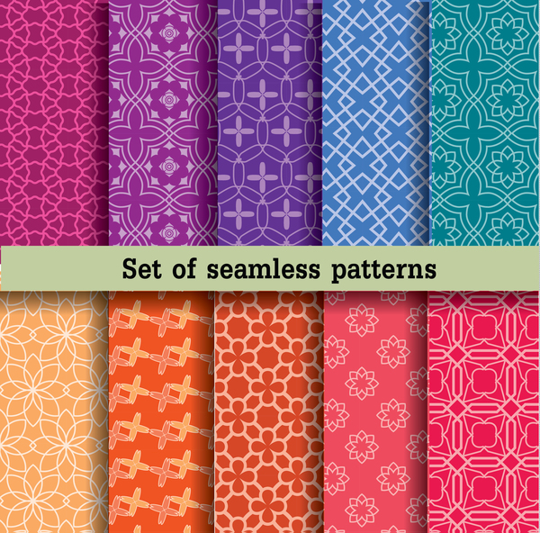 set colorful seamless patterns vector material 03
