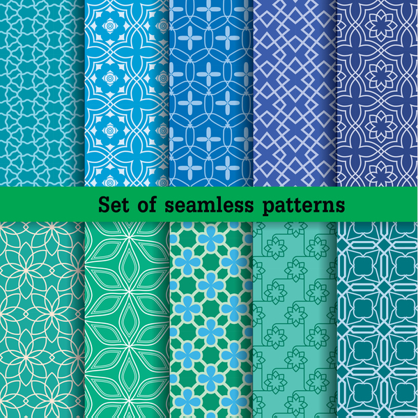 set colorful seamless patterns vector material 04