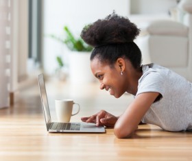 using laptop girl and coffee around Stock Photo 02