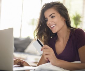 using laptop shopping girl Stock Photo