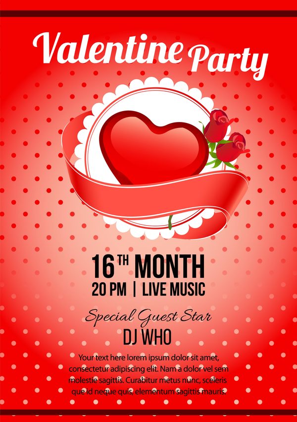 valentine party poster template vectors