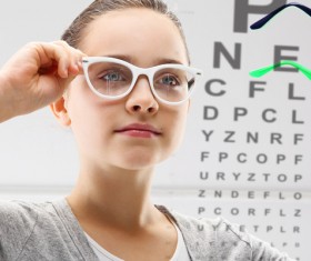 wore girl nearsighted eyeglasses Stock Photo 01