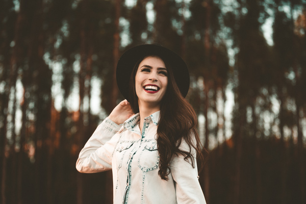young woman with bright smile Stock Photo