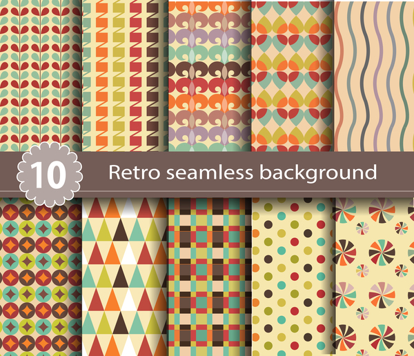 10 Kind retro seamless pattern vector