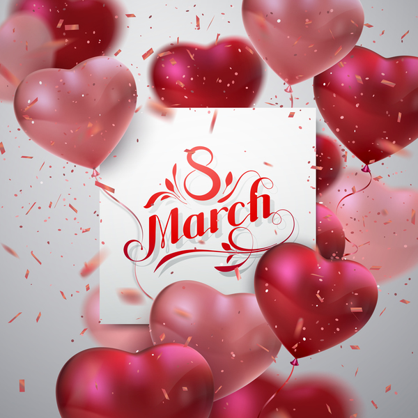 8 march womens day card with heart shape balloons vector 02