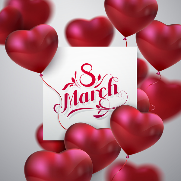 8 march womens day card with heart shape balloons vector 04