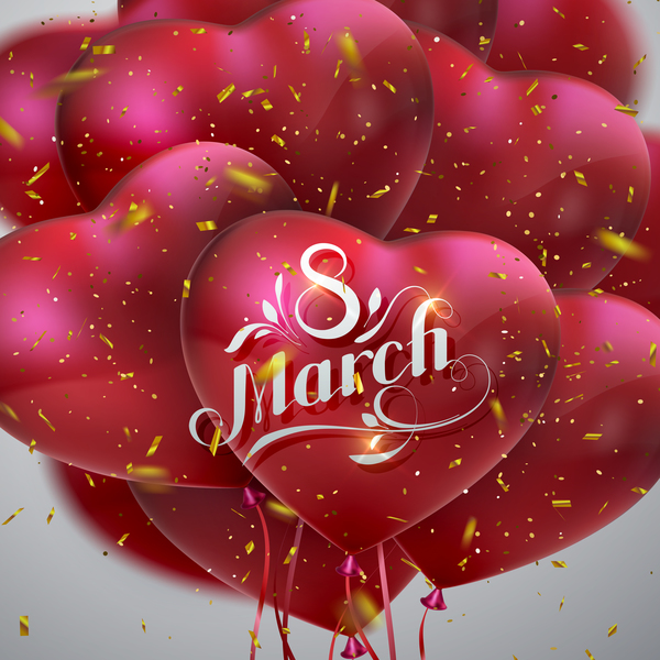 8 march womens day card with heart shape balloons vector 06