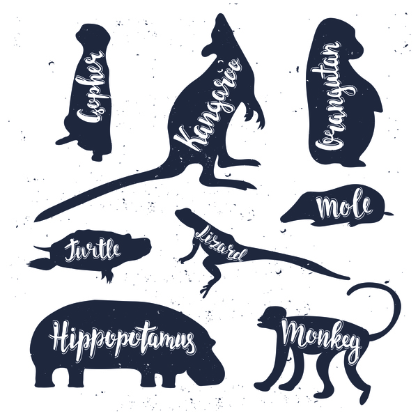 Animals silhouette with name vectors 01