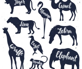 Animals silhouette with name vectors 02