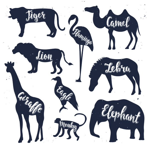 Animals silhouette with name vectors 02