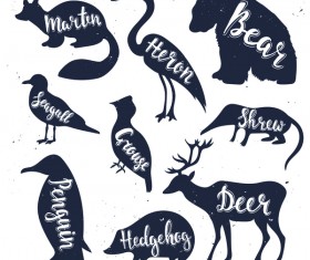 Animals silhouette with name vectors 03