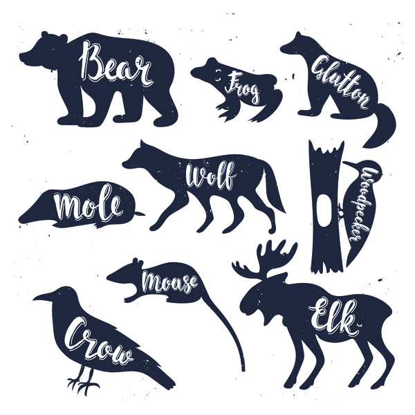 Animals silhouette with name vectors 04