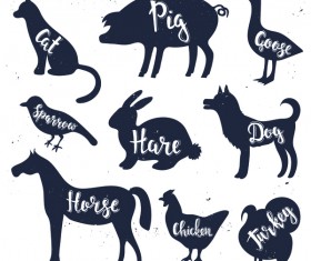 Animals silhouette with name vectors 05