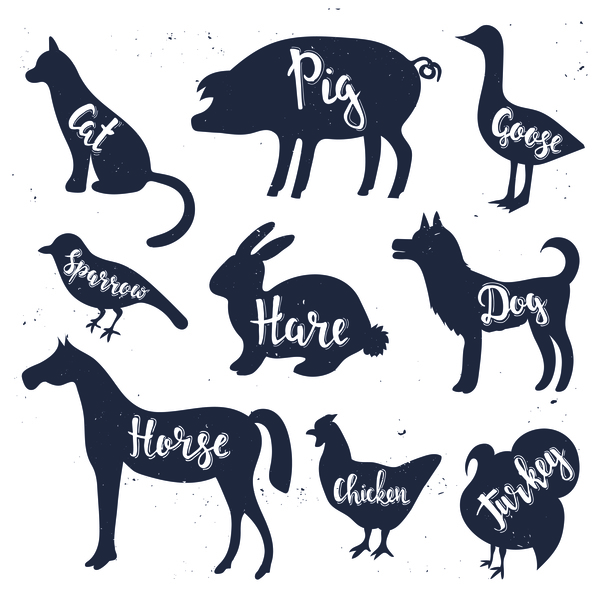 Animals silhouette with name vectors 05