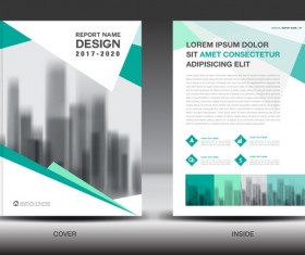 Annual report brochure green cover template vector 01