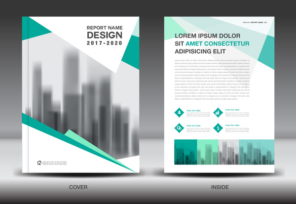 Annual report brochure green cover template vector 01