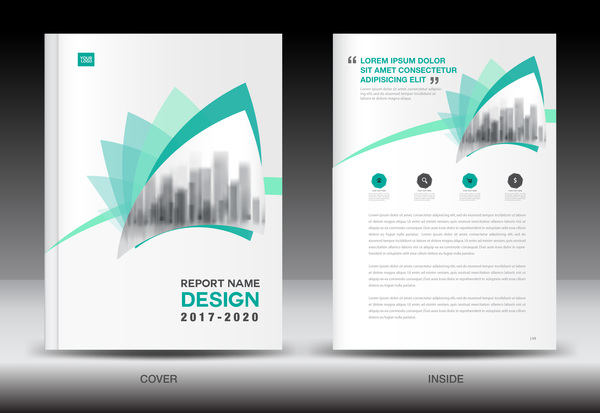 Annual report brochure green cover template vector 02
