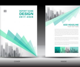 Annual report brochure green cover template vector 04
