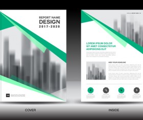 Annual report brochure green cover template vector 06