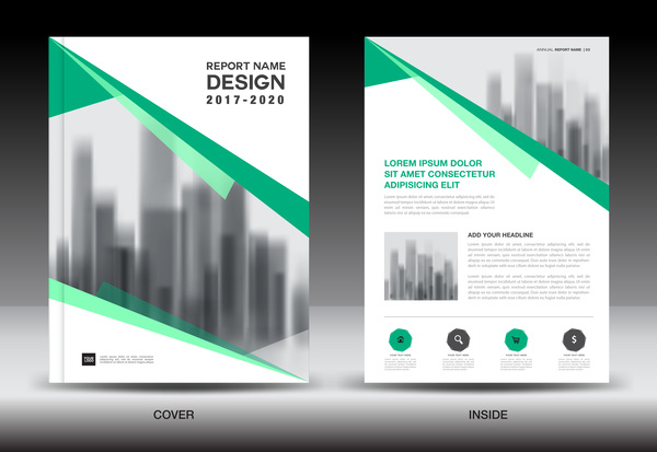 Annual report brochure green cover template vector 06