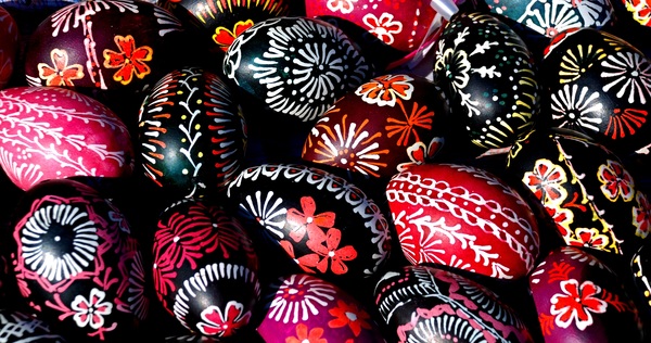 Beautiful hand painted Easter eggs Stock Photo