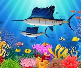 Beautiful underwater world design vector 01