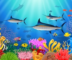 Beautiful underwater world design vector 02
