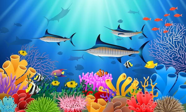 Beautiful underwater world design vector 02 free download
