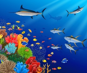 Beautiful underwater world design vector 05