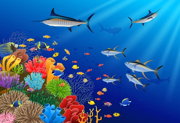Beautiful underwater world design vector 05