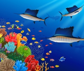 Beautiful underwater world design vector 06
