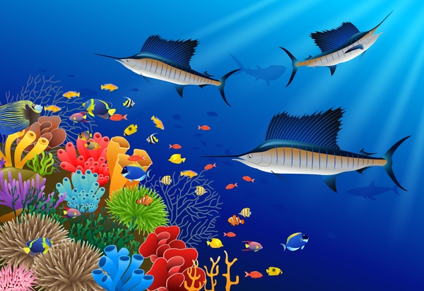 Beautiful underwater world design vector 06
