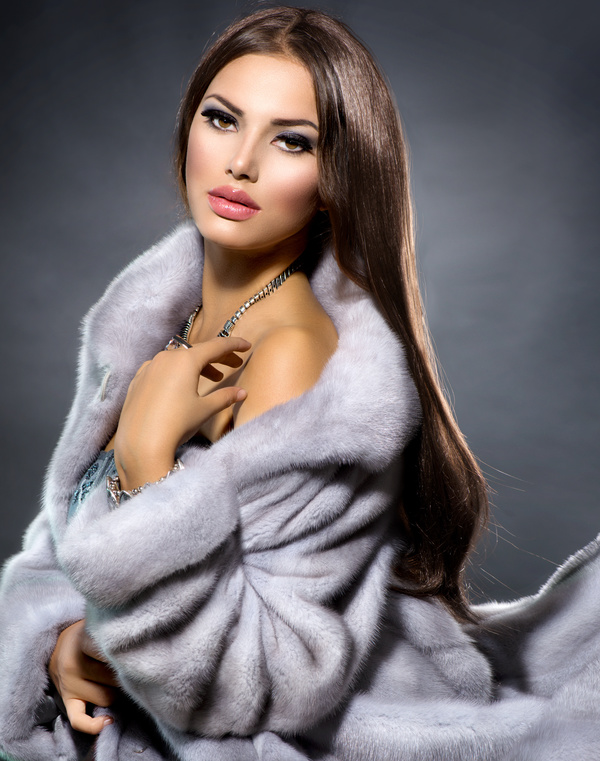 Beautiful woman in fur coat Stock Photo 01