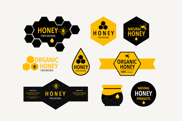 Black with yellow honeycomb labels vector
