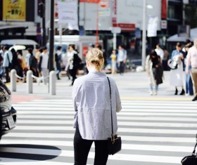 Blonde woman travel in Asia Stock Photo