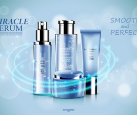 Blue cosmetic adv poster template with blurs background vector 01