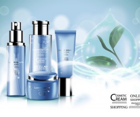 Blue cosmetic adv poster template with blurs background vector 02