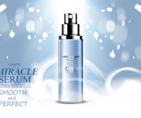 Blue cosmetic adv poster template with blurs background vector 03