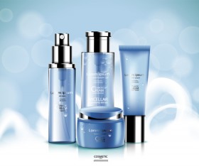 Blue cosmetic adv poster template with blurs background vector 05