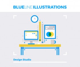 Blue line business template vector 09