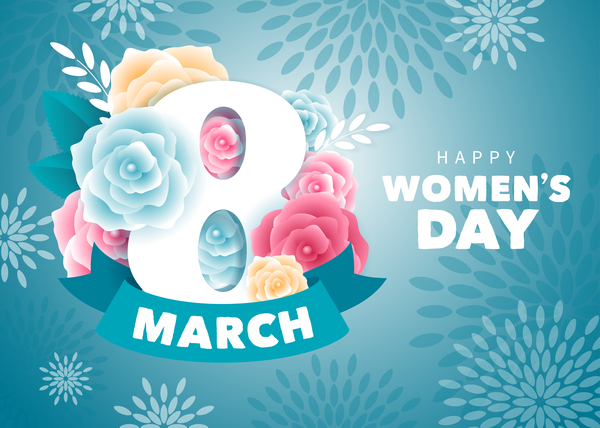 Blue style womens day card template vector 01