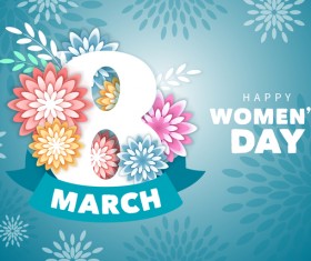 Blue style womens day card template vector 02