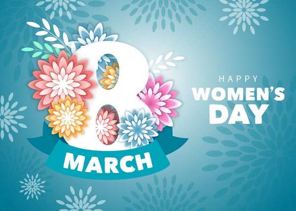 Blue style womens day card template vector 02
